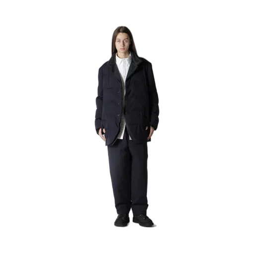 Navy Wool Gabardine Horizontal Padded Stand Jacket