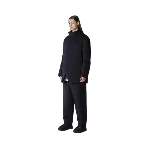 Navy Wool Gabardine Horizontal Padded Stand Jacket