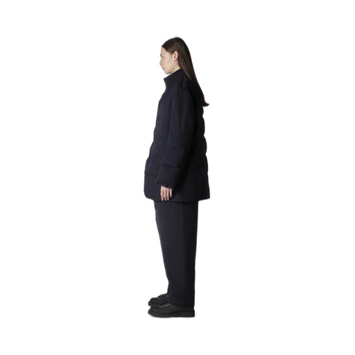 Navy Wool Gabardine Horizontal Padded Stand Jacket