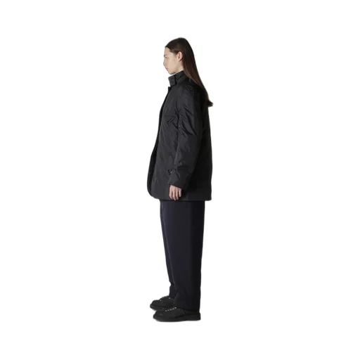 Navy Wool Gabardine Horizontal Padded Stand Jacket