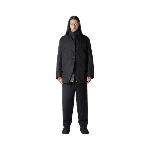 Navy Wool Gabardine Horizontal Padded Stand Jacket