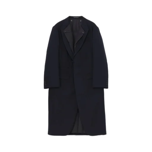 Navy Wool Gabardine One Button Jacket With Liner