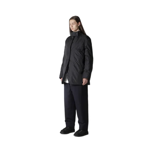 Navy Wool Gabardine Horizontal Padded Stand Jacket