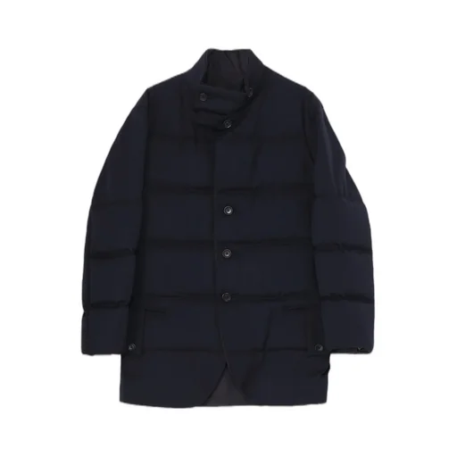 Navy Wool Gabardine Horizontal Padded Stand Jacket