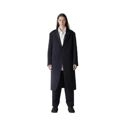 Navy Wool Gabardine One Button Jacket With Liner