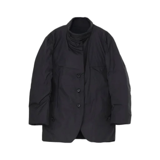 Navy Wool Gabardine Horizontal Padded Stand Jacket