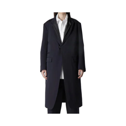Navy Wool Gabardine One Button Jacket With Liner