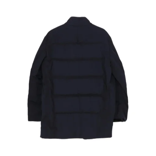 Navy Wool Gabardine Horizontal Padded Stand Jacket