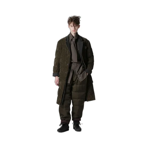 Linen Velvet 3 Buttons Diagonal Padded Long Jacket
