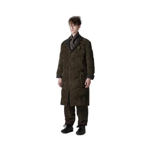 Linen Velvet 3 Buttons Diagonal Padded Long Jacket