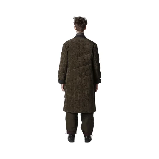 Linen Velvet 3 Buttons Diagonal Padded Long Jacket