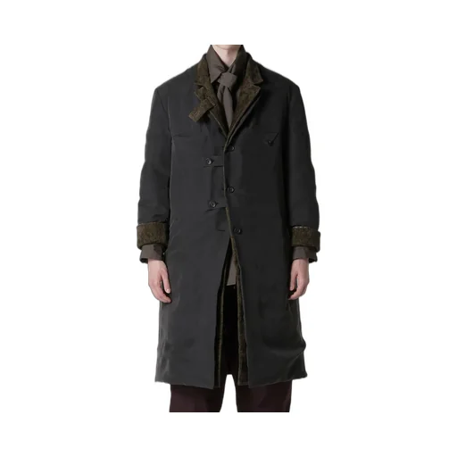 Linen Velvet 3 Buttons Diagonal Padded Long Jacket