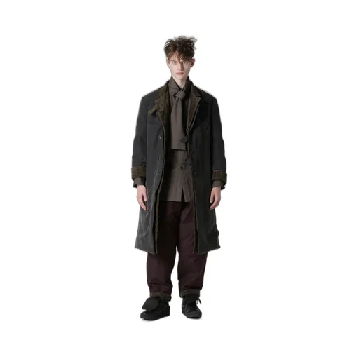 Linen Velvet 3 Buttons Diagonal Padded Long Jacket