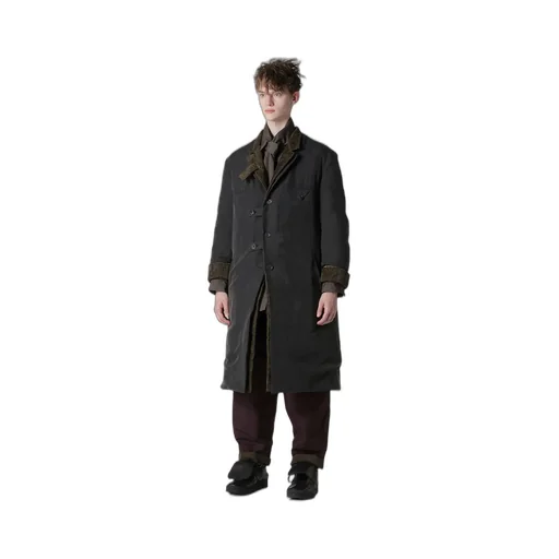 Linen Velvet 3 Buttons Diagonal Padded Long Jacket