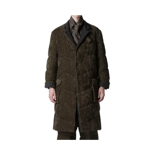 Linen Velvet 3 Buttons Diagonal Padded Long Jacket