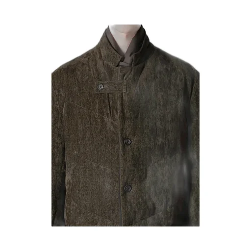 Linen Velvet 3 Buttons Diagonal Padded Long Jacket