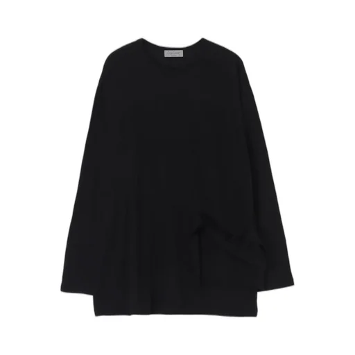 Cotton Silk Noir Gauze Jersey Pocket Detail Long Slv T