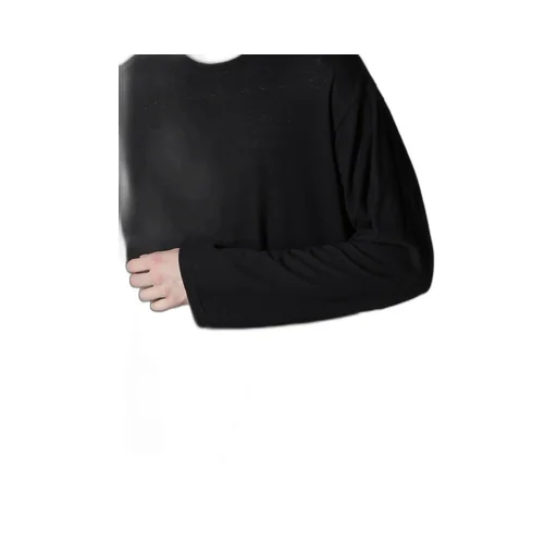Cotton Silk Noir Gauze Jersey Pocket Detail Long Slv T