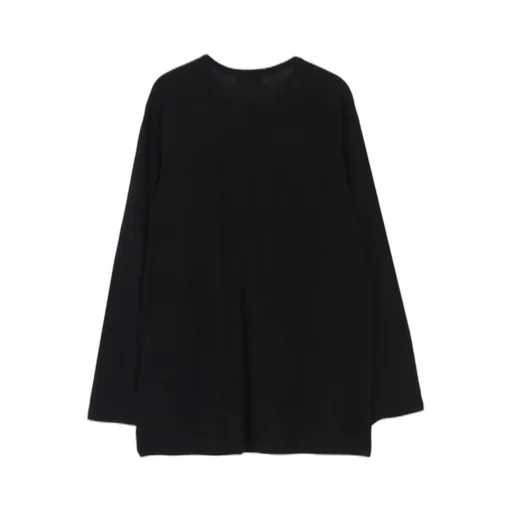 Cotton Silk Noir Gauze Jersey Pocket Detail Long Slv T