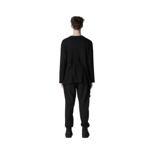 Cotton Silk Noir Gauze Jersey Pocket Detail Long Slv T