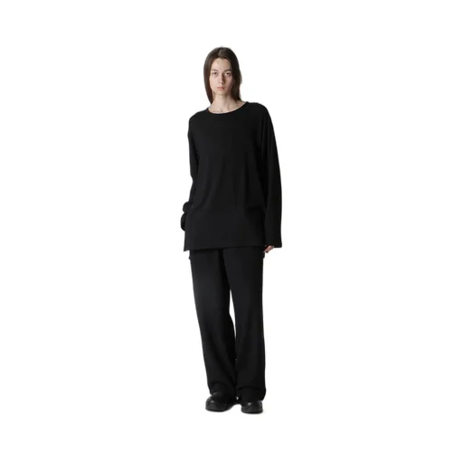 Milling Wool Side Slit Round Neck Long Slv T