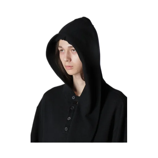 Wool Houndstooth Jacquard Henley Neck Hood T