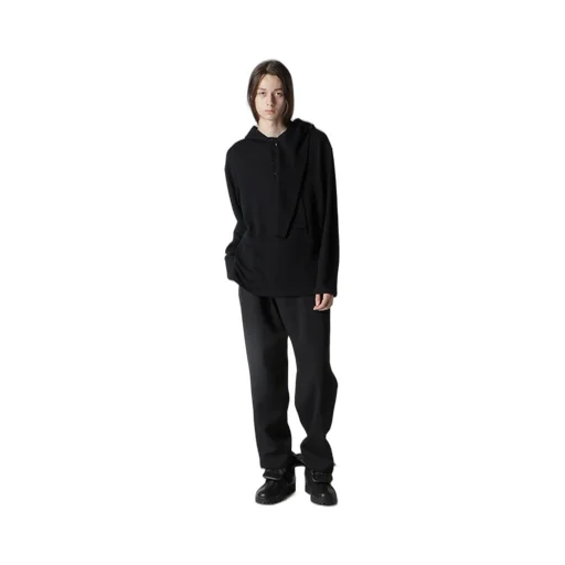 Wool Houndstooth Jacquard Henley Neck Hood T