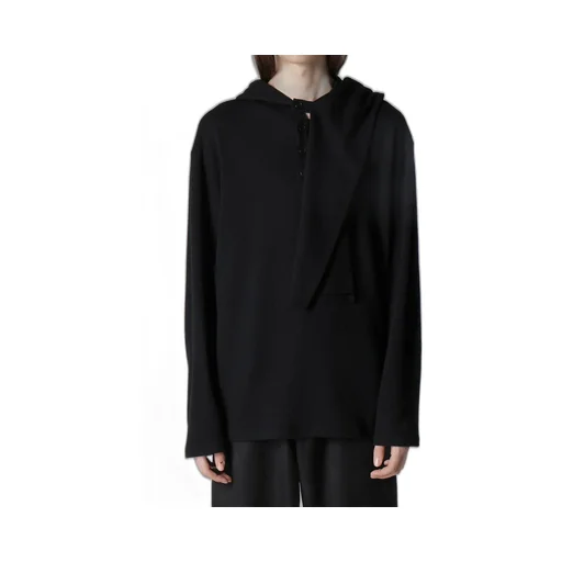 Wool Houndstooth Jacquard Henley Neck Hood T
