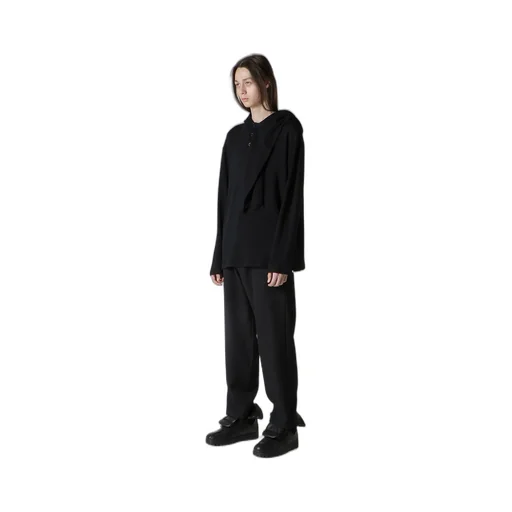 Wool Houndstooth Jacquard Henley Neck Hood T