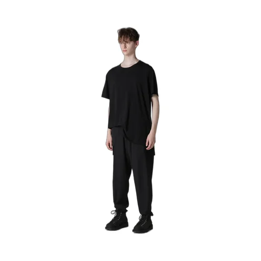 Cotton Cashmere Jersey Designed Collar Round Neck Short S