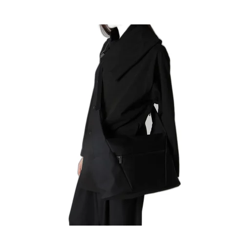 Wool Gabardine/Ny Oblique Zipper Shoulder Bag