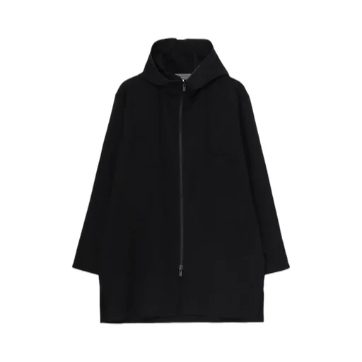 Wool Gabardine Zipup Hooded Blouse