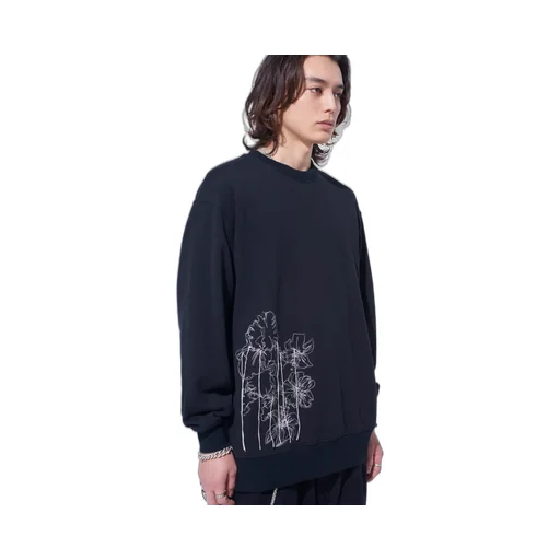 French Terry Flower Embroidery Pullover