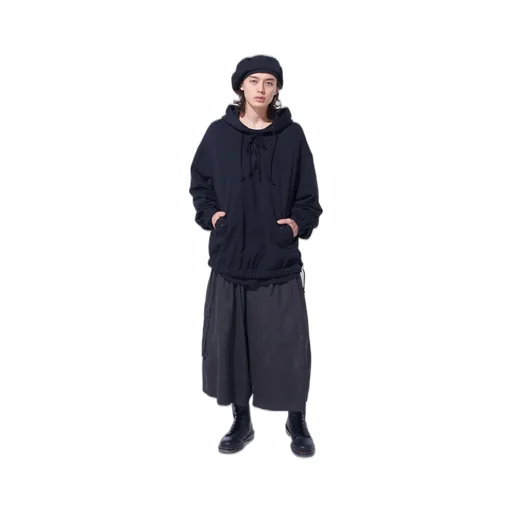 Twill Terry Mix Oversized Lace-Up Hoodie