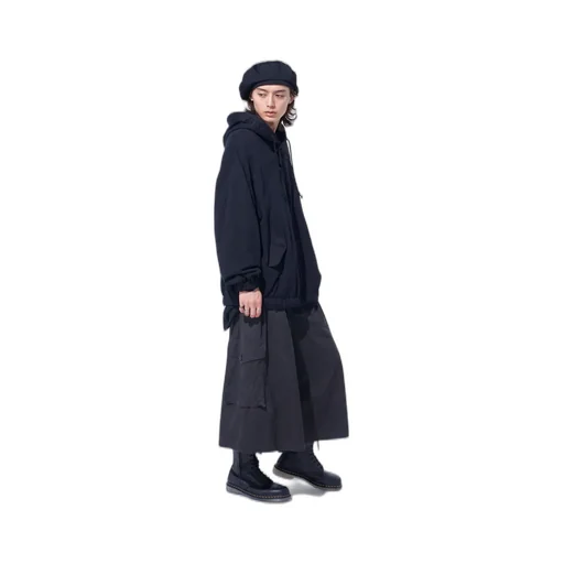 Twill Terry Mix Oversized Lace-Up Hoodie