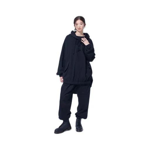Twill Terry Mix Oversized Lace-Up Hoodie
