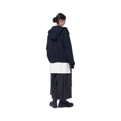 Twill Terry Mix Zip-Up Hoodie With Utility Sleeve Pocket