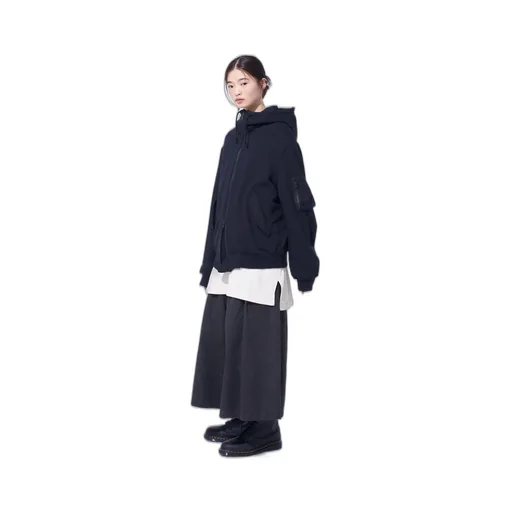 Twill Terry Mix Zip-Up Hoodie With Utility Sleeve Pocket