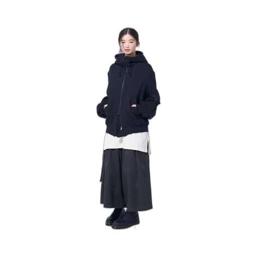Twill Terry Mix Zip-Up Hoodie With Utility Sleeve Pocket