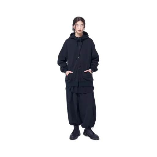 French Terry Flower Embroidery Zip-Up Hoodie