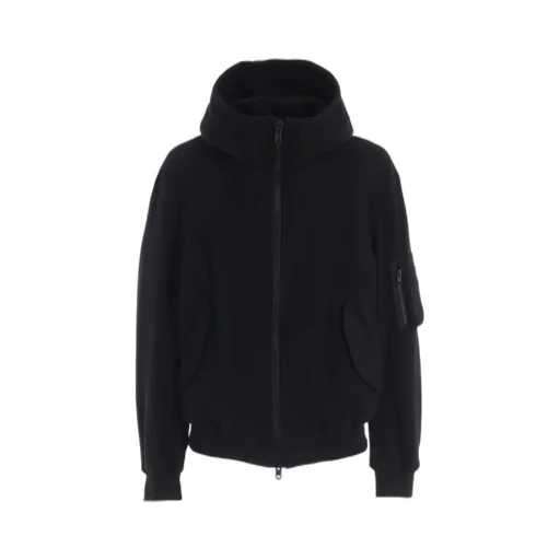 Twill Terry Mix Zip-Up Hoodie With Utility Sleeve Pocket