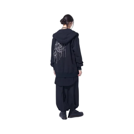 French Terry Flower Embroidery Zip-Up Hoodie