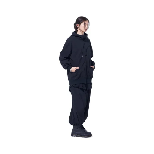 French Terry Flower Embroidery Zip-Up Hoodie
