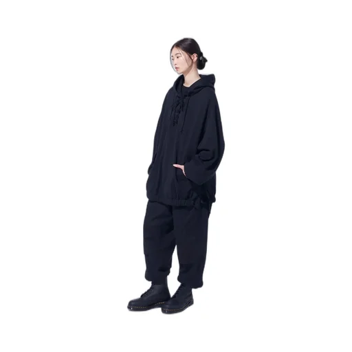 Twill Terry Mix Oversized Lace-Up Hoodie