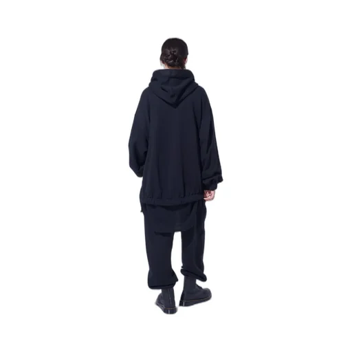 Twill Terry Mix Oversized Lace-Up Hoodie