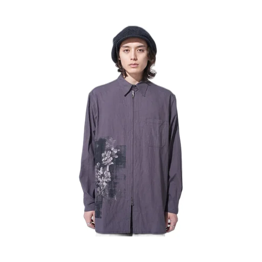 Poisonous Flower Print Zip Shirt