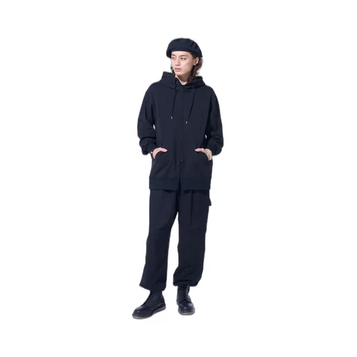 French Terry Flower Embroidery Zip-Up Hoodie