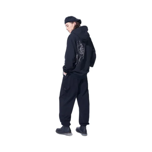 French Terry Flower Embroidery Zip-Up Hoodie