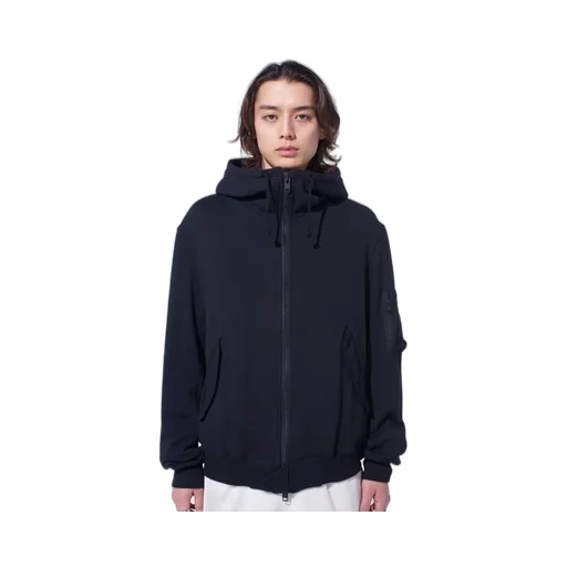 Twill Terry Mix Zip-Up Hoodie With Utility Sleeve Pocket