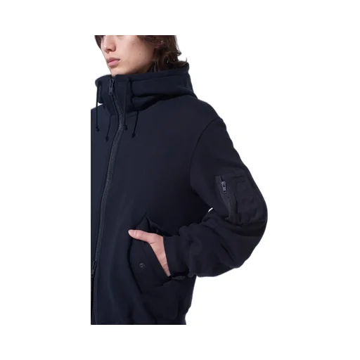 Twill Terry Mix Zip-Up Hoodie With Utility Sleeve Pocket